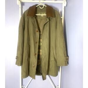 RFT Tan Barn Coat Size 40 Leather Collar Removable Flannel Lining Light Brown
